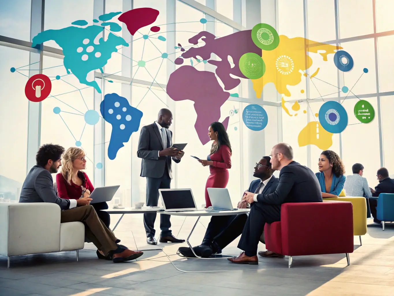 A vibrant image showcasing a networking session at a Sharkdrop conference, with attendees actively engaging in discussions and exchanging business cards.